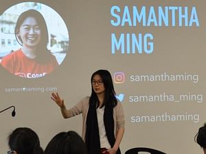 Samantha Ming giving a talk at Langara College