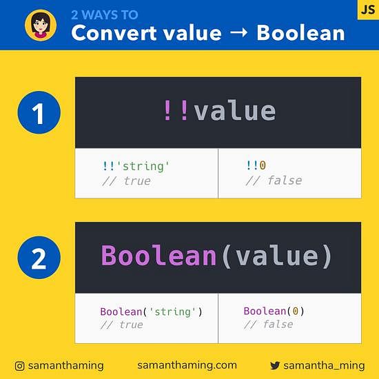 2 Ways To Convert Values To Boolean In Javascript | Samanthaming.Com
