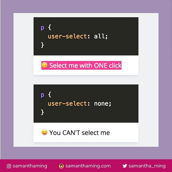 Code snippet on CSS User Select