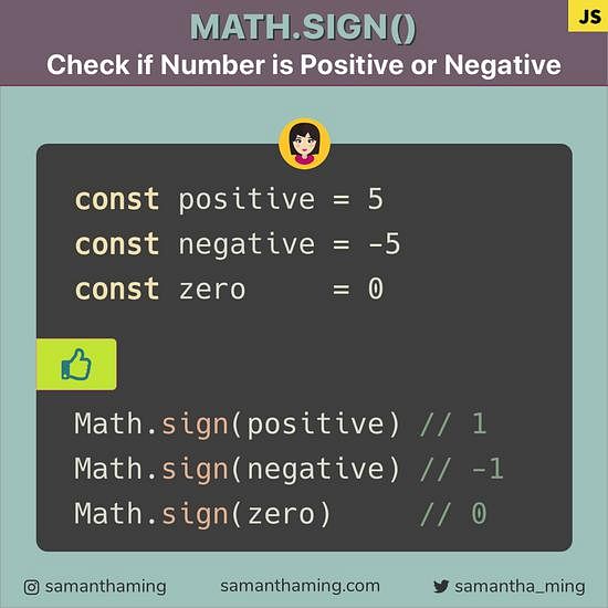 Math Sign How To Check If A Number Is Positive Or Negative In Javascript Samanthaming Com