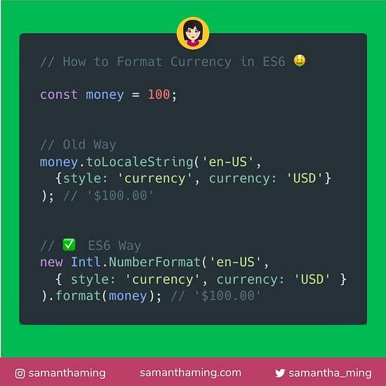 Code snippet on How to Format Currency in ES6