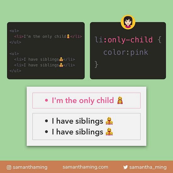 Code snippet on CSS only-child