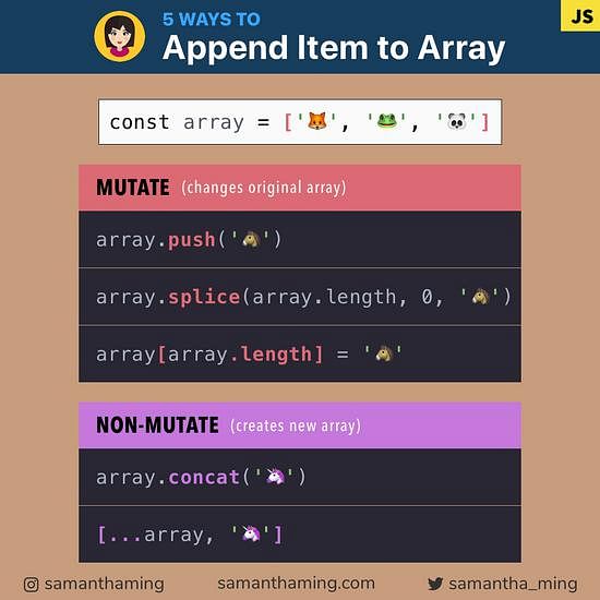 5 Way to Append Item to Array in JavaScript | SamanthaMing.com